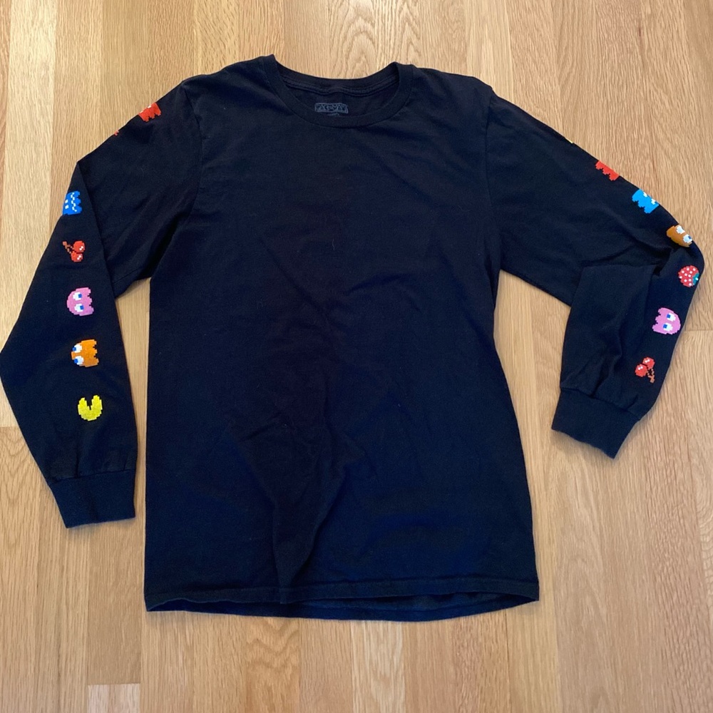 PAC MAN Unisex Black Long Sleeve Tee Shirt s PAC Man Images /Size S